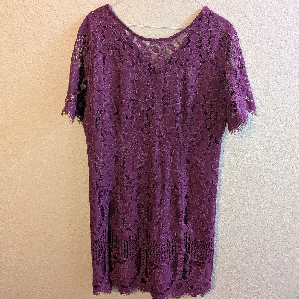 Purple Eyelash Lace Short Dress, Wedding Guest Dress, Size XL